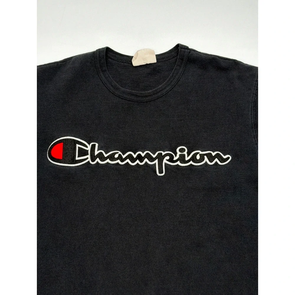 Champion Mens‎ Black Script Logo Graphic T-Shirt Short Sleeve Cotton Large - Picture 3 of 9